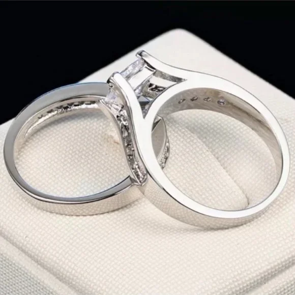 NEW 2PC/SET 925 STERLING SILVER DIAMOND RING, CUTE RING, SHINY RING. - Picture 5 of 6